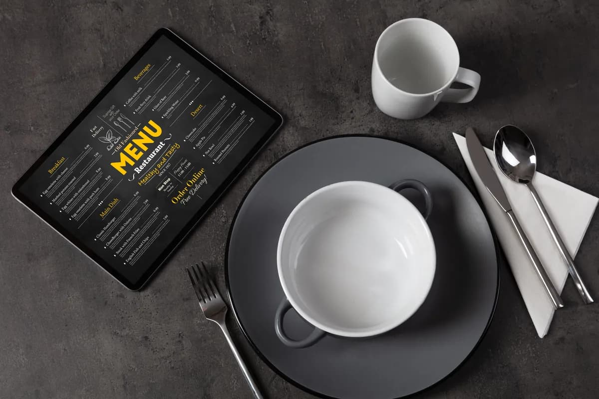 An elegant restaurant digital menu displayed on a tablet